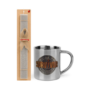 Survivor, Easter Set, metallic thermal cup (300ml) & Easter aromatic flat candle (30cm) (GRAY)