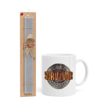 Survivor, Easter Set, Ceramic Cup (330ml) & Easter aromatic flat candle (30cm) (GRAY)
