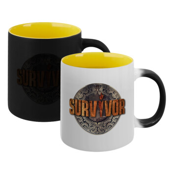 Survivor, Κούπα Μαγική εσωτερικό κίτρινη, κεραμική 330ml που αλλάζει χρώμα με το ζεστό ρόφημα (1 τεμάχιο)