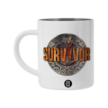 Survivor, Λευκή Ανοξείδωτη Μεταλλική Κούπα 450ml - Διπλού Τοιχώματος 