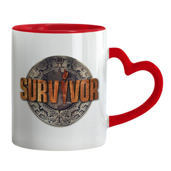 Survivor, Mug heart red handle, ceramic, 330ml