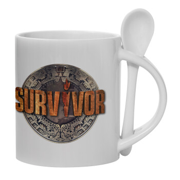 Survivor, Ceramic coffee mug with Spoon, 330ml (1pcs)