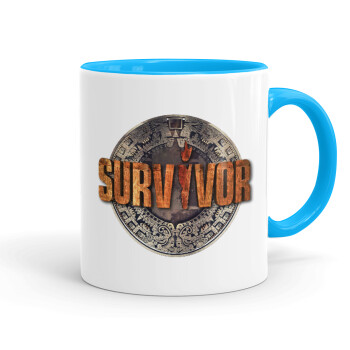 Survivor, Mug colored light blue, ceramic, 330ml