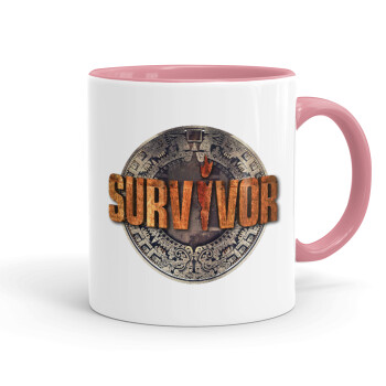 Survivor, Κούπα χρωματιστή ροζ, κεραμική, 330ml