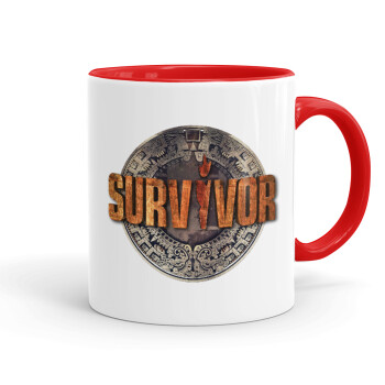 Survivor, Κούπα χρωματιστή κόκκινη, κεραμική, 330ml