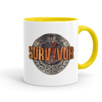 Survivor, Κούπα χρωματιστή κίτρινη, κεραμική, 330ml