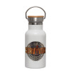 Metallic thermos (Stainless steel) White with wooden lid (bamboo), double-walled, 350ml