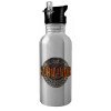 Water bottle Silver with straw, stainless steel 600ml