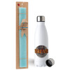 Easter Set, metallic stainless steel water bottle (750ml) & aromatic flat Easter candle (30cm) (TURQUOISE)