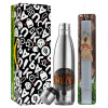 Easter Set, metallic stainless thermos flask (500ml) & scented flat Easter candle (30cm) (GRAY)