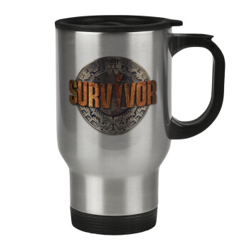 Survivor, Stainless steel travel mug with lid, double wall 450ml