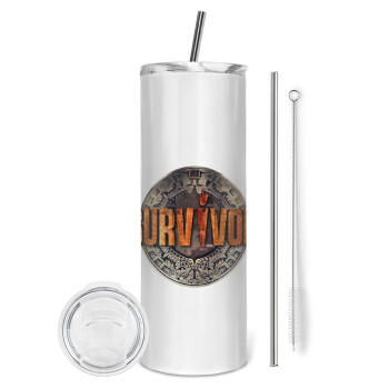 Survivor, Eco friendly stainless steel tumbler 600ml, with metal straw & cleaning brush