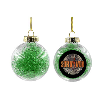 Survivor, Transparent Christmas tree ball ornament with green filling 8cm