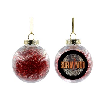 Survivor, Χριστουγεννιάτικη μπάλα δένδρου διάφανη με κόκκινο γέμισμα 8cm