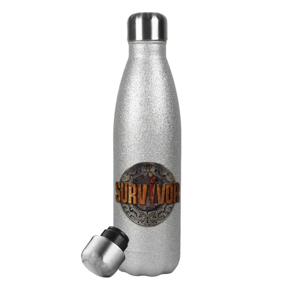 Survivor — Metallic Glitter Silver Thermos Flask (Stainless steel), double-walled, 500ml