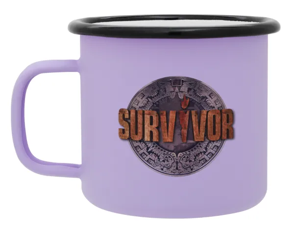 Survivor — Metal enamel mug, matte light pastel purple, 360ml