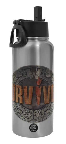 Survivor — Metal mug thermo Silver with Straw and Spout Lid (Stainless steel), double wall, 950ml