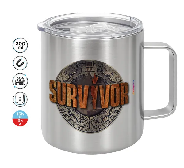 Survivor — Double-walled stainless steel mug 300ml with temperature-retaining lid