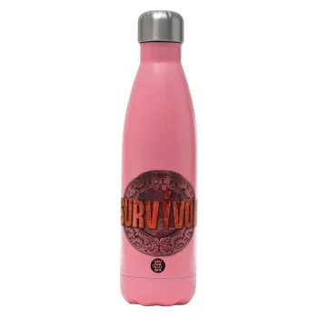 Survivor, Metal mug thermos Pink Mat (Stainless steel), double wall, 500ml