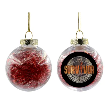 Survivor, Transparent Christmas tree ball ornament with red filling 8cm