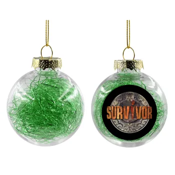 Survivor, Transparent Christmas tree ball ornament with green filling 8cm