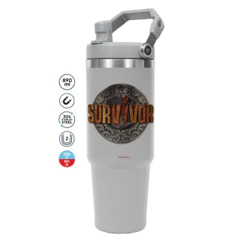 Survivor, GREY color, 890ml (30oz) stainless Steel Tumbler with Handle