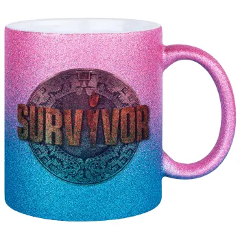 Survivor, Κούπα Χρυσή/Μπλε Glitter, κεραμική, 330ml
