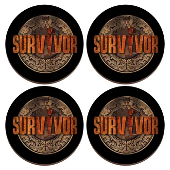 Survivor, ΣΕΤ x4 Σουβέρ ξύλινα στρογγυλά plywood (9cm)