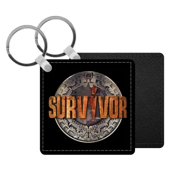 Survivor, Μπρελόκ Δερματίνη, τετράγωνο ΜΑΥΡΟ (5x5cm)