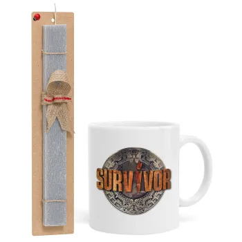 Survivor, Πασχαλινή Λαμπάδα με Κούπα κεραμική (330ml) & κερί αρωματικό πλακέ (30cm) (ΓΚΡΙ)