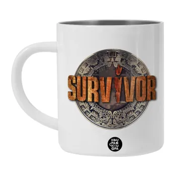 Survivor, Λευκή Ανοξείδωτη Μεταλλική Κούπα 450ml - Διπλού Τοιχώματος 