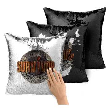Survivor, Μαξιλάρι καναπέ Μαγικό Μαύρο με πούλιες 40x40cm περιέχεται το γέμισμα