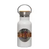 Metallic thermos (Stainless steel) White with wooden lid (bamboo), double-walled, 350ml