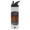Metallic thermos bottle with straw & handle, stainless steel (Stainless steel 304), double-walled, 600ml.