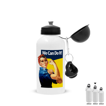 Rosie we can do it!, Metal water bottle, White, aluminum 500ml
