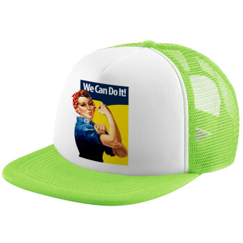 Rosie we can do it!, Καπέλο Soft Trucker με Δίχτυ Πράσινο/Λευκό