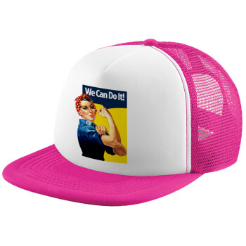 Rosie we can do it!, Καπέλο Soft Trucker με Δίχτυ Pink/White 