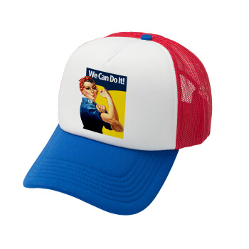Rosie we can do it!, Καπέλο Soft Trucker με Δίχτυ Red/Blue/White 