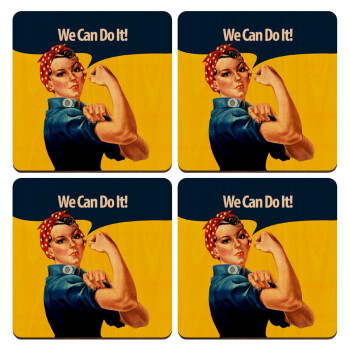 Rosie we can do it!, ΣΕΤ x4 Σουβέρ ξύλινα τετράγωνα plywood (9cm)