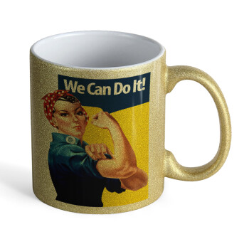 Rosie we can do it!, Κούπα Χρυσή Glitter που γυαλίζει, κεραμική, 330ml