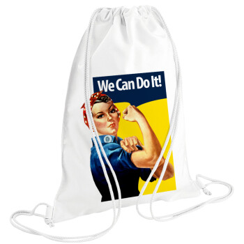 Rosie we can do it!, Τσάντα πλάτης πουγκί GYMBAG λευκή (28x40cm)