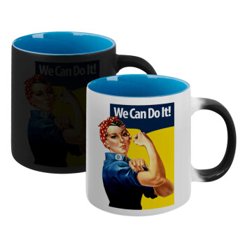 Rosie we can do it!, Κούπα Μαγική εσωτερικό μπλε, κεραμική 330ml που αλλάζει χρώμα με το ζεστό ρόφημα