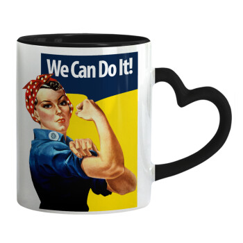 Rosie we can do it!, Κούπα καρδιά χερούλι μαύρη, κεραμική, 330ml