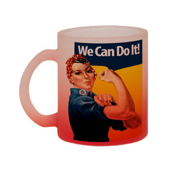 Rosie we can do it!, Κούπα γυάλινη δίχρωμη με βάση το κόκκινο ματ, 330ml