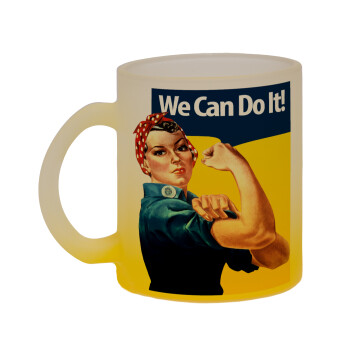 Rosie we can do it!, Κούπα γυάλινη δίχρωμη με βάση το κίτρινο ματ, 330ml