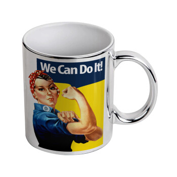 Rosie we can do it!, Κούπα κεραμική, ασημένια καθρέπτης, 330ml