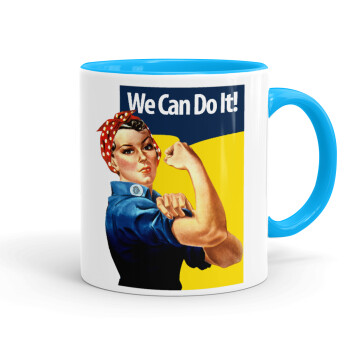 Rosie we can do it!, Κούπα χρωματιστή γαλάζια, κεραμική, 330ml