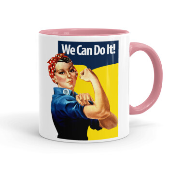 Rosie we can do it!, Κούπα χρωματιστή ροζ, κεραμική, 330ml