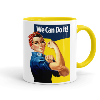 Rosie we can do it!, Κούπα χρωματιστή κίτρινη, κεραμική, 330ml