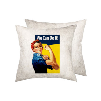 Rosie we can do it!, Μαξιλάρι καναπέ Δερματίνη Γκρι 40x40cm με γέμισμα